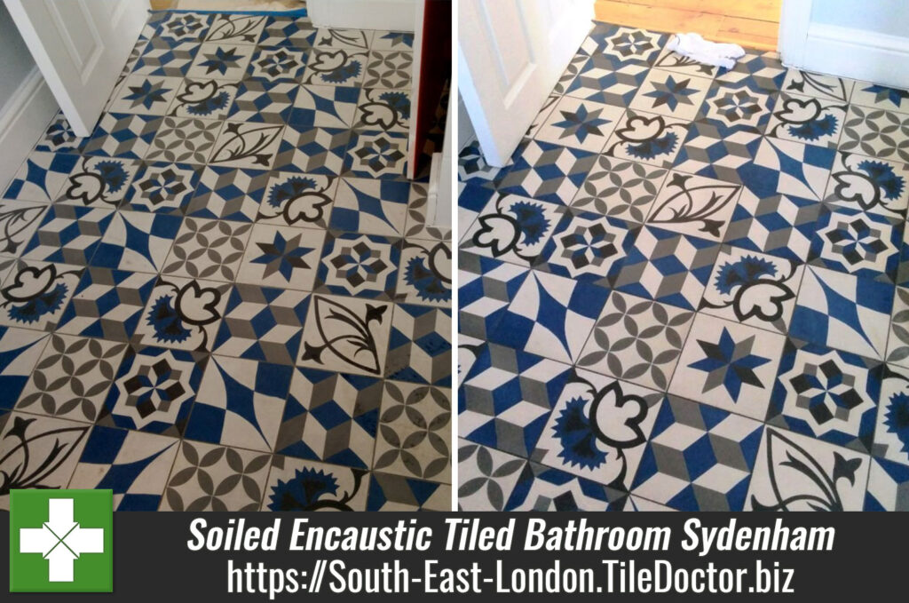 Soiled Encaustic Tiled Bathroom Floor Deep Cleaned in Sydenham