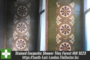 Stained Encaustic Shower Tiles Renovated in Forest Hill SE23