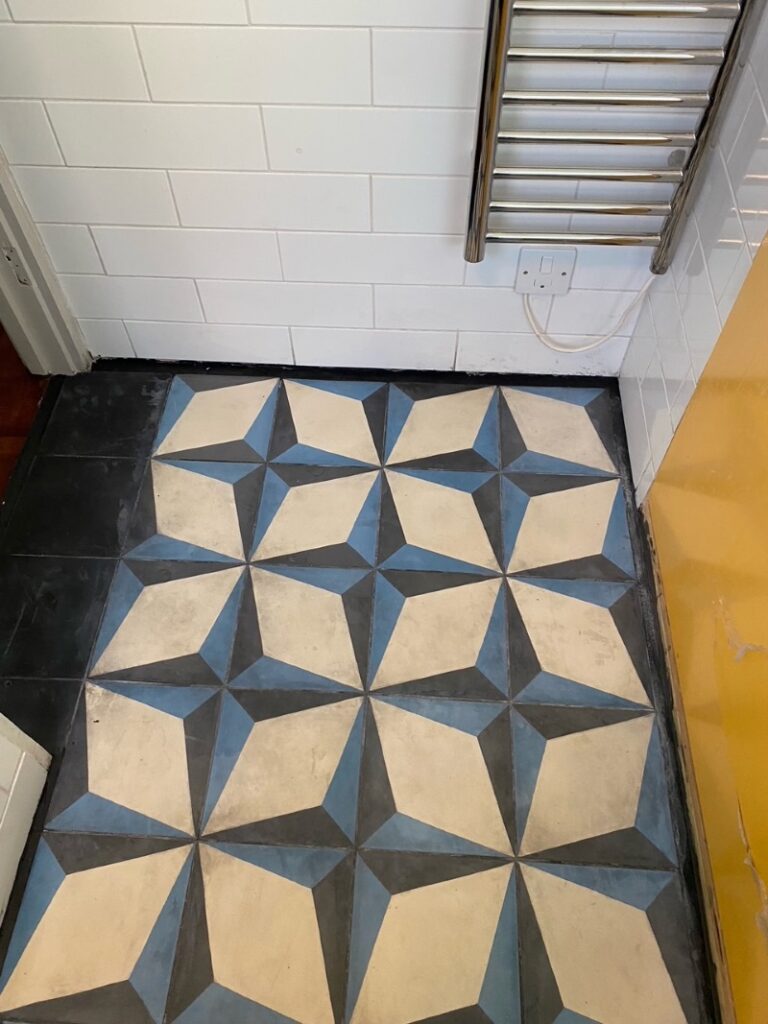 Encaustic Tiled Bathroom Floor Before Cleaning Blackheath SE3